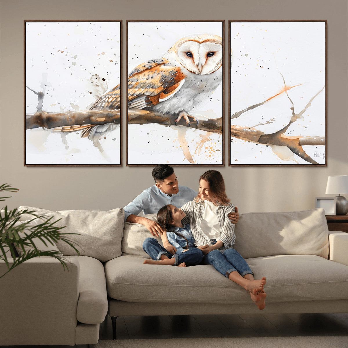 Barn Owl Wall Art on Branch | Stunning Canvas Print for