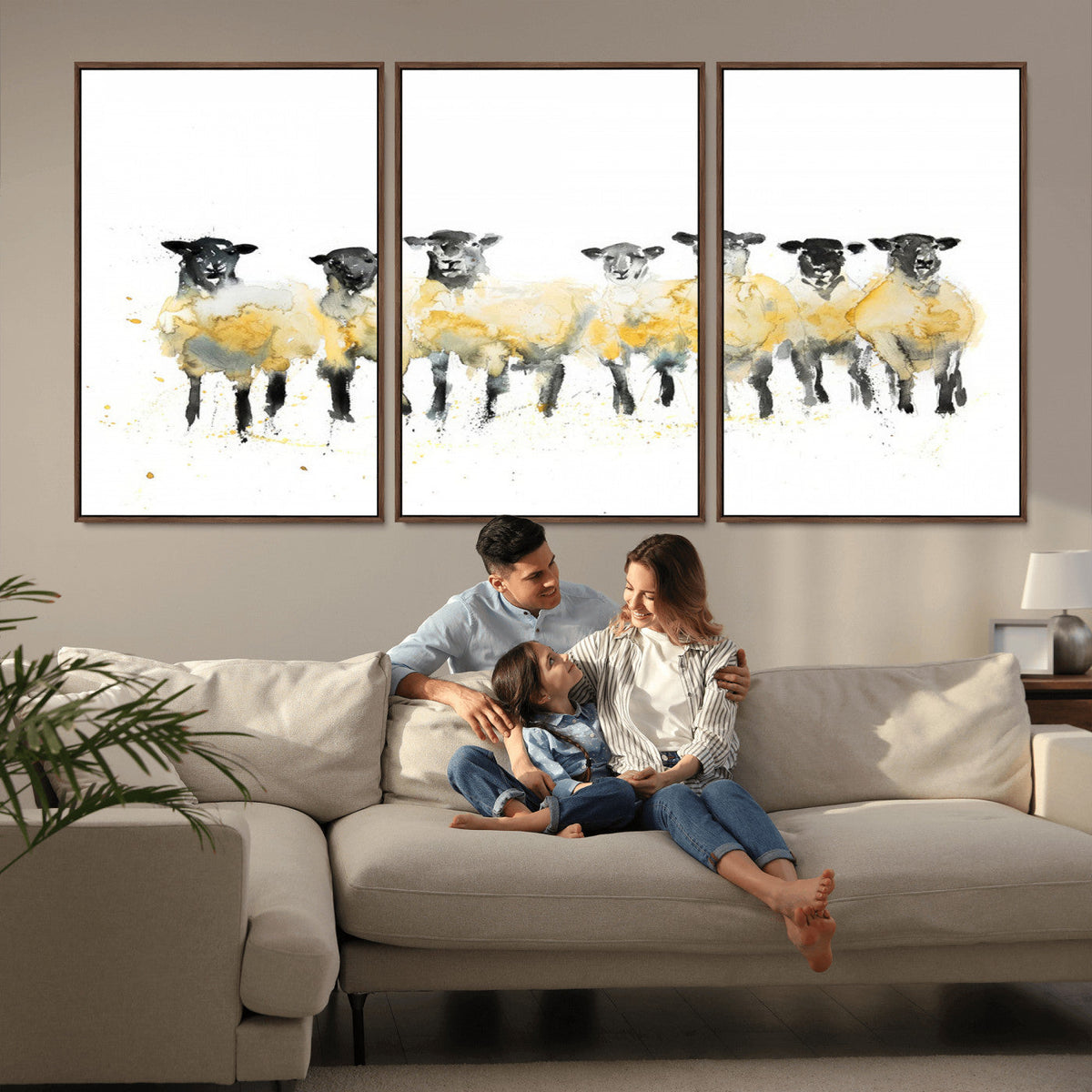 Farmhouse Wall Art Sheep Print | Ready to Hang Framed Canvas