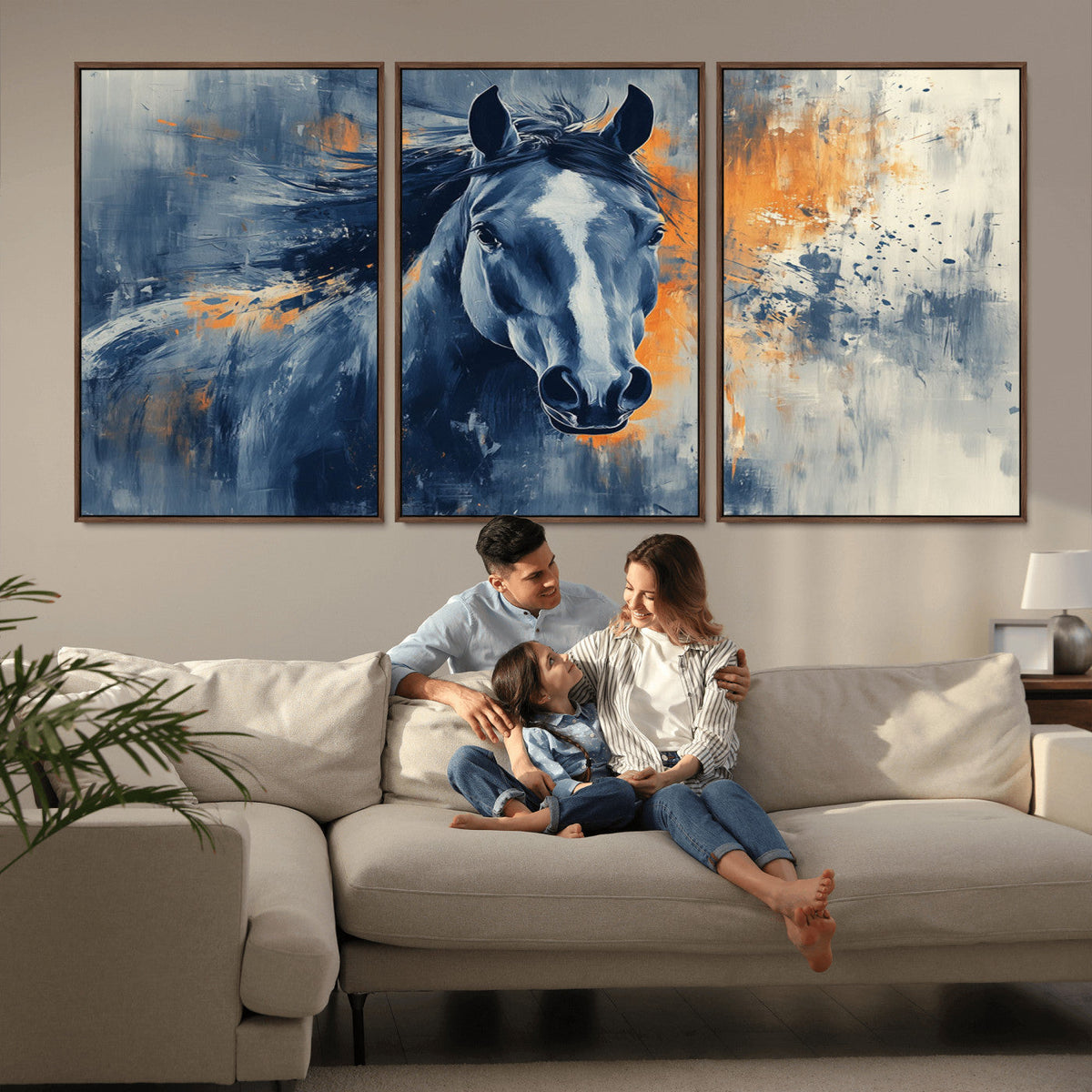 Abstract Blue Horse Wall Art Print Canvas | Horse Wall Art