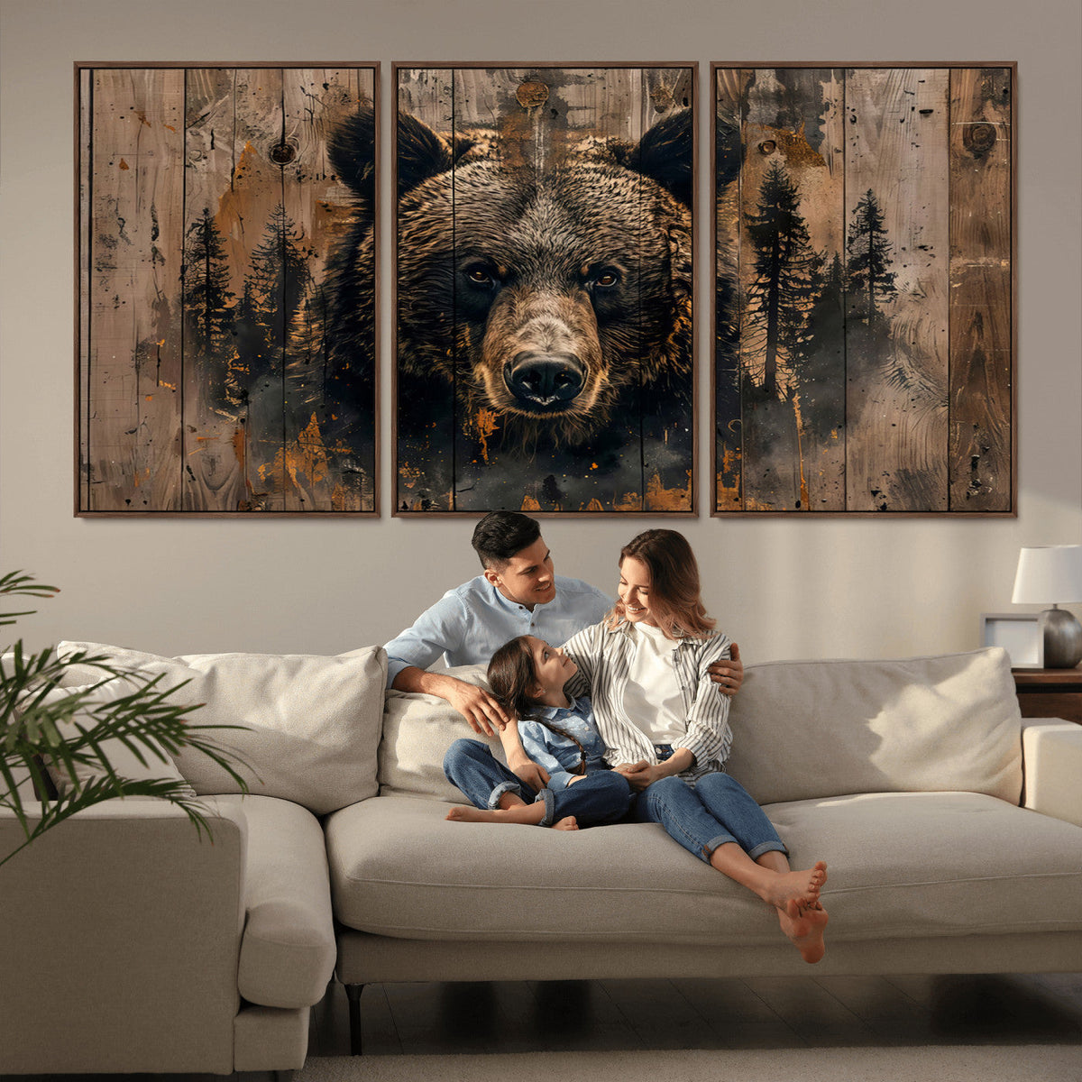 Rustic Grizzly 399 Wall Art | Triptych Canvas Print | Rustic
