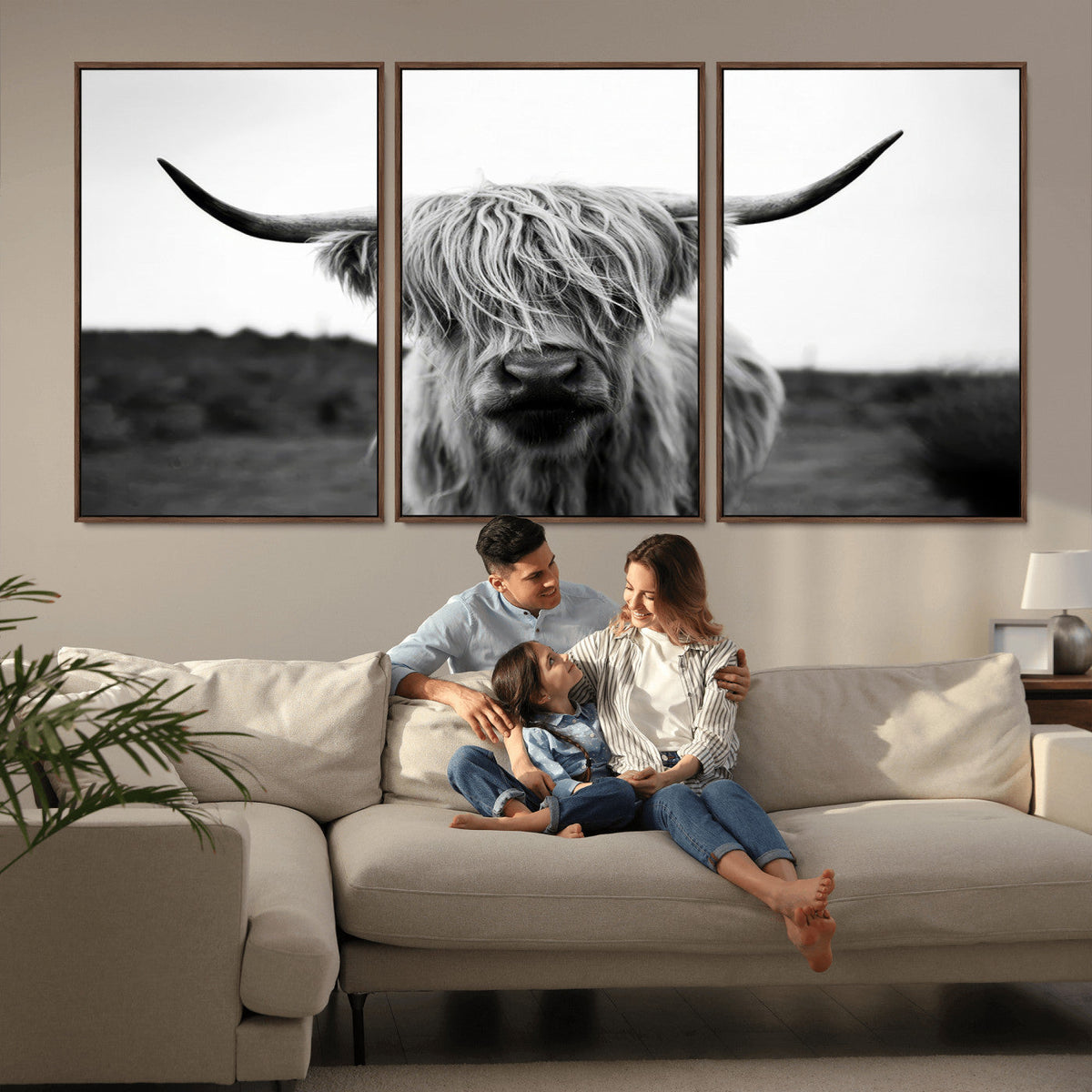 Highland Cow Wall Art | Black and White Farmhouse Decor |