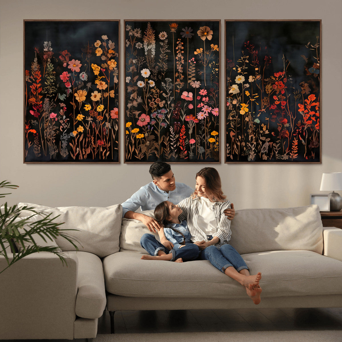 Large Floral Painting Print Illustration Flowers Canvas Wall