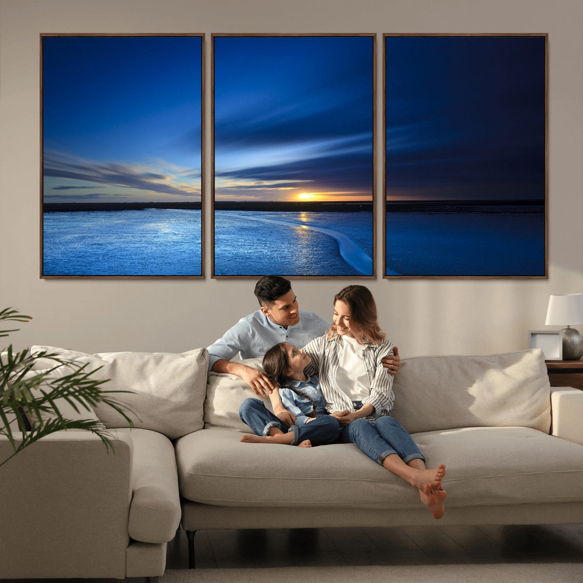 Blue Sunset Ocean Canvas Wall Art Print – Serene Coastal