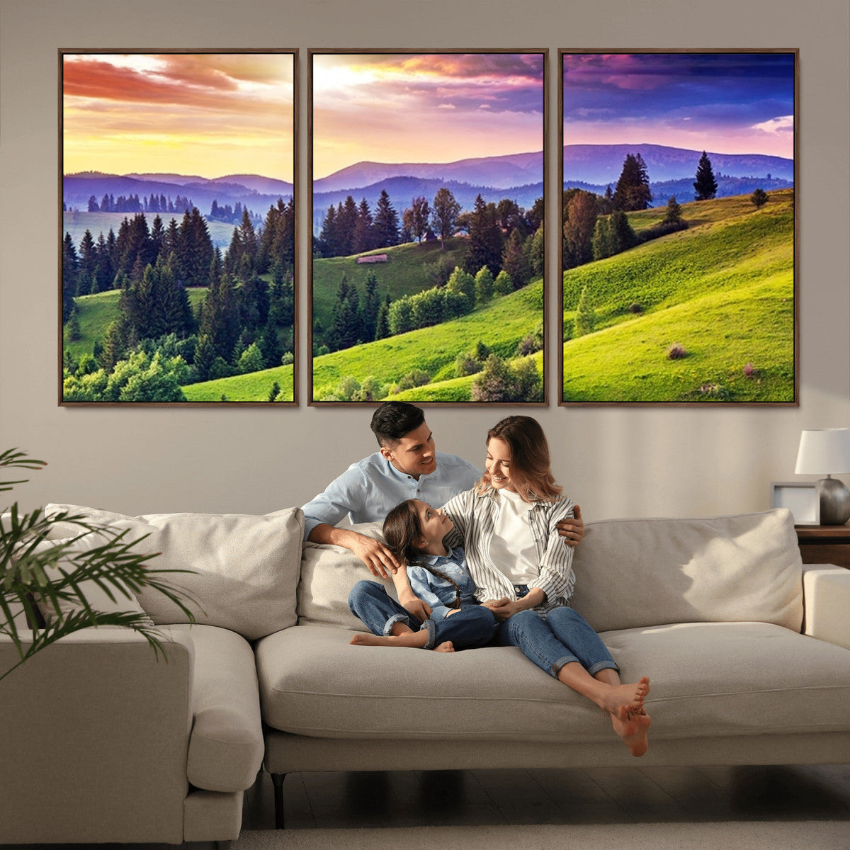 Green Hills and Sunset Wall Art Print - Scenic Landscape