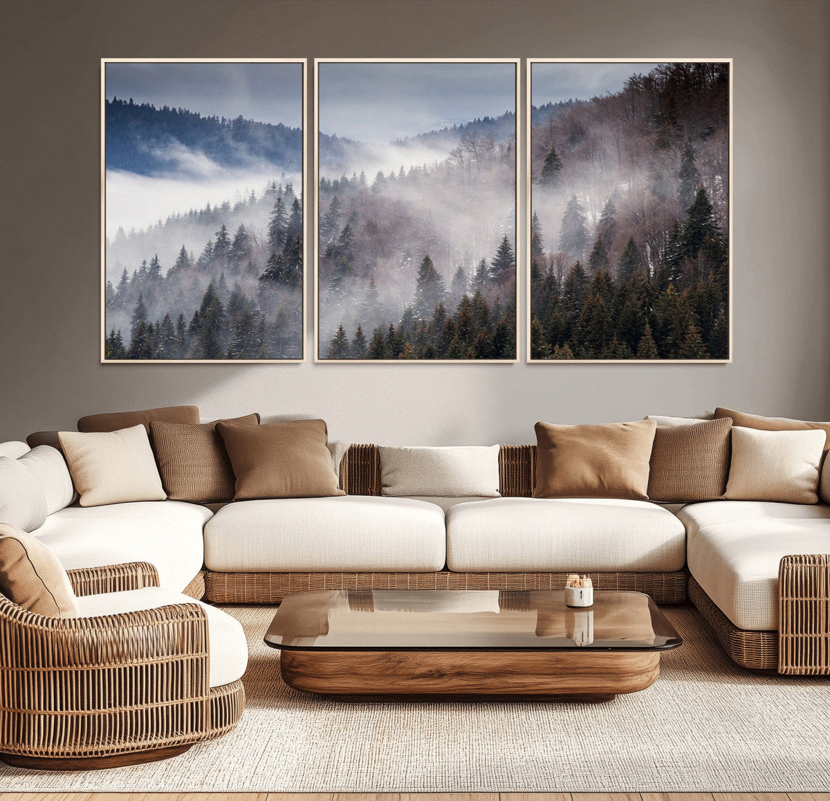 Beautiful Rising Fog in Winter Mountain Landscape- Framed