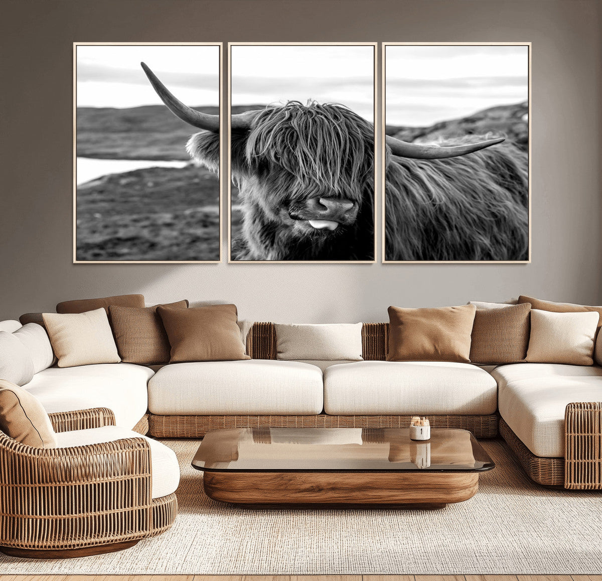 Longhorn Steer Canvas Print Wall Art, Highland Cow Canvas