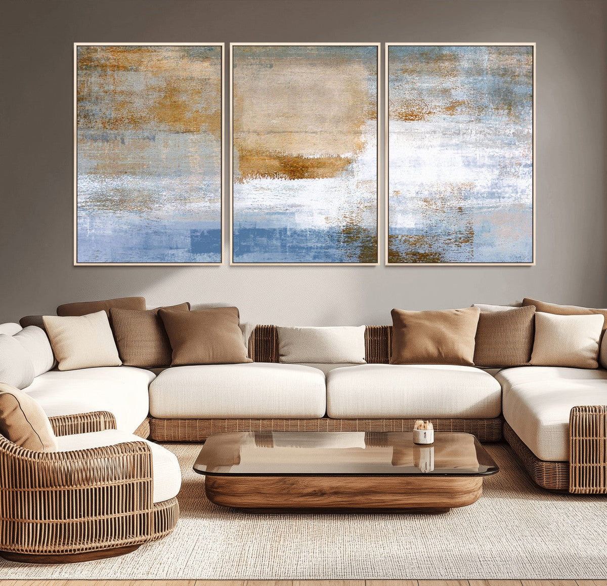 Blue Multi Panel Abstract Wall Art Canvas, Abstract Blue and