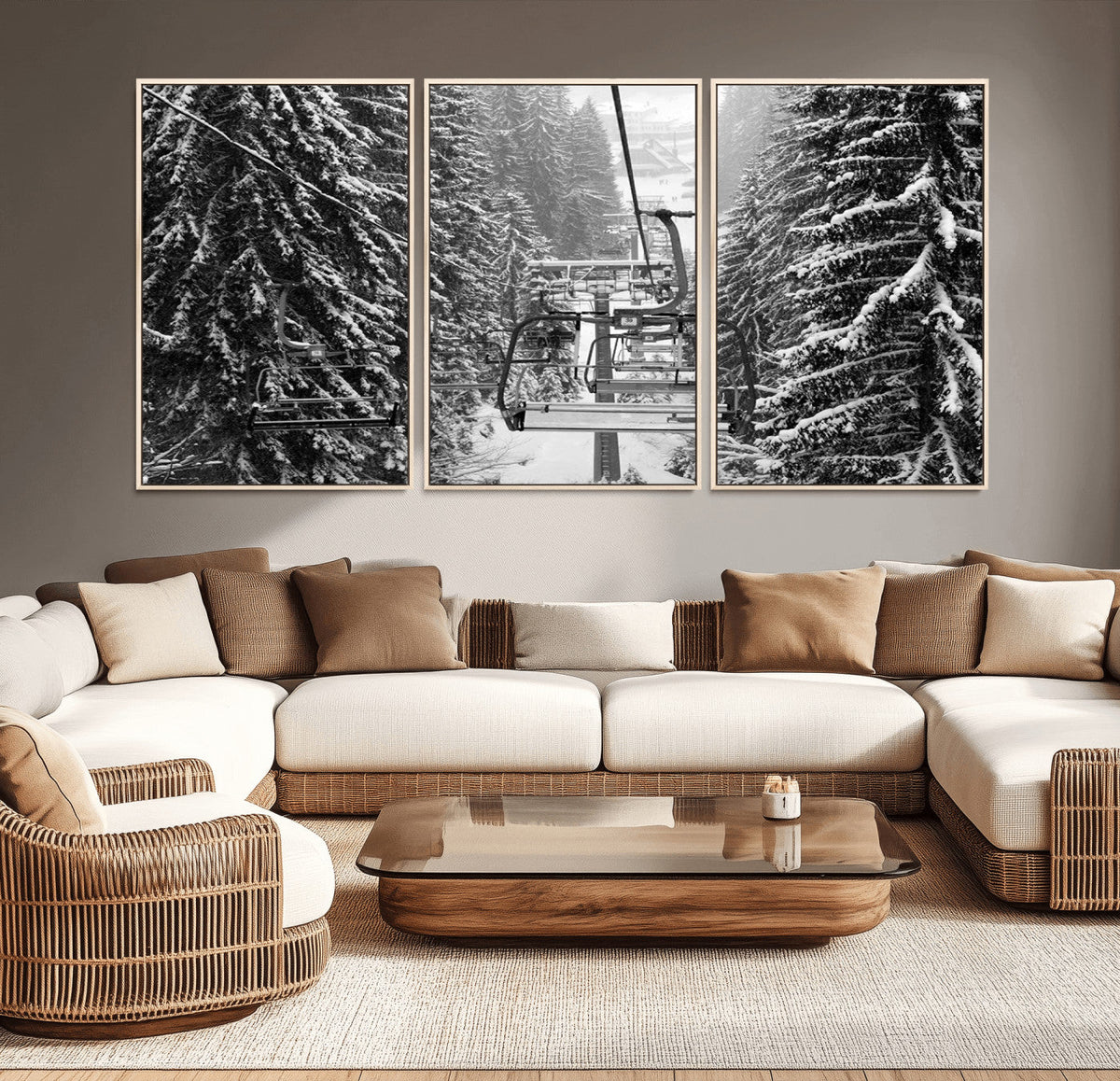 Winter Ski Lift Black and White Canvas Wall Art – Alpine