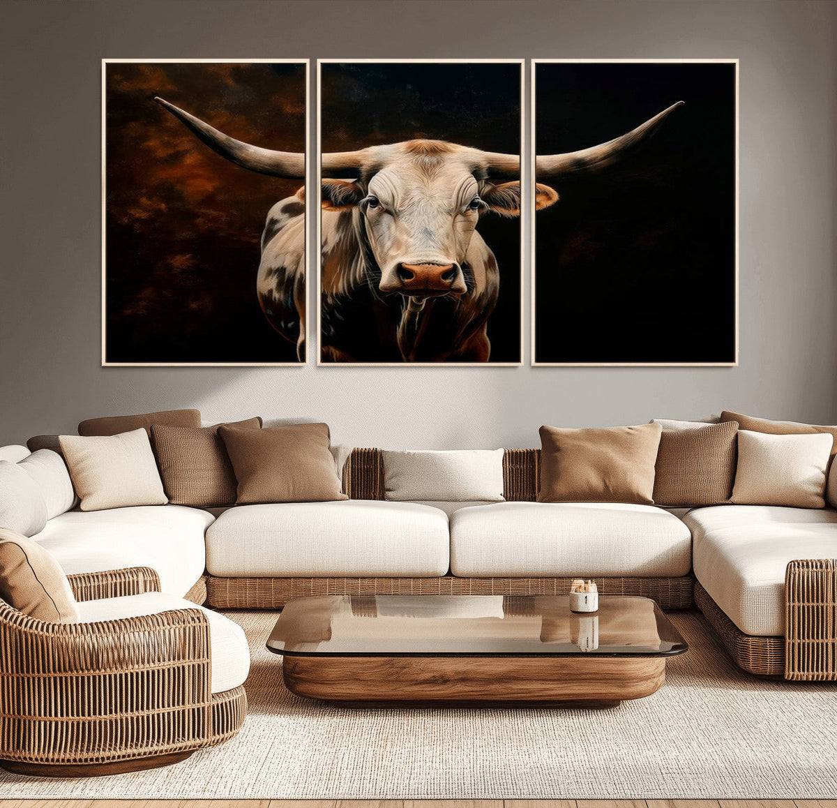 Texas Longhorn Wall Art | 3-Panel Large Texas Longhorn