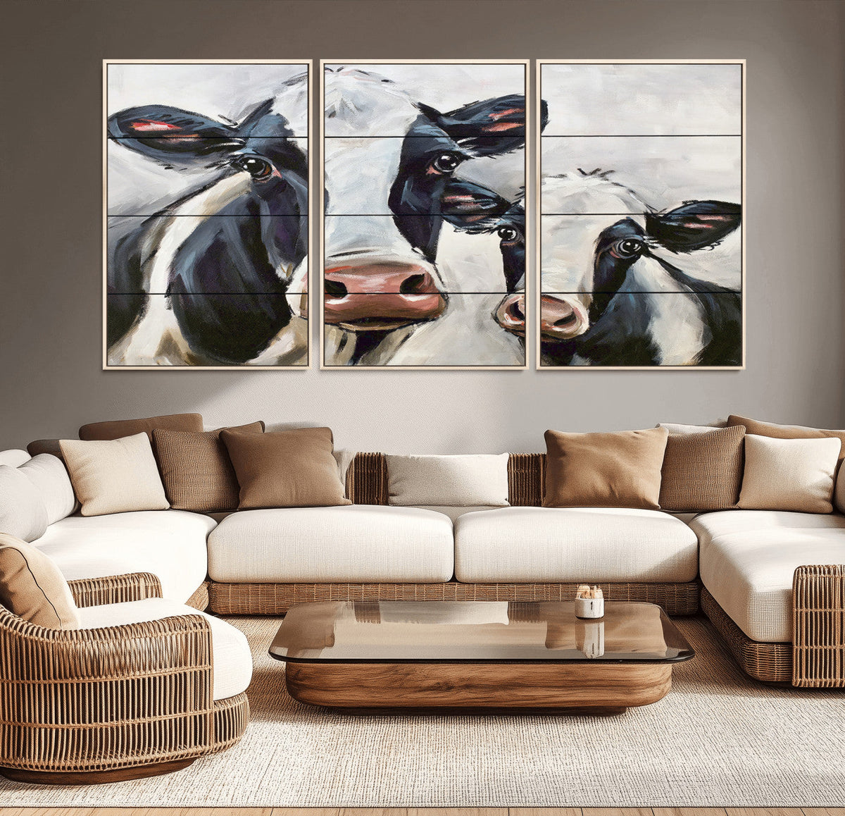 Vintage Baby and Mom Cattle Wall Art Canvas Print