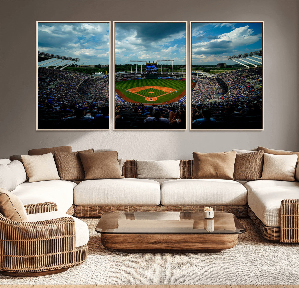 3-Panel Kauffman Stadium Wall Art Print | Large Kansas City