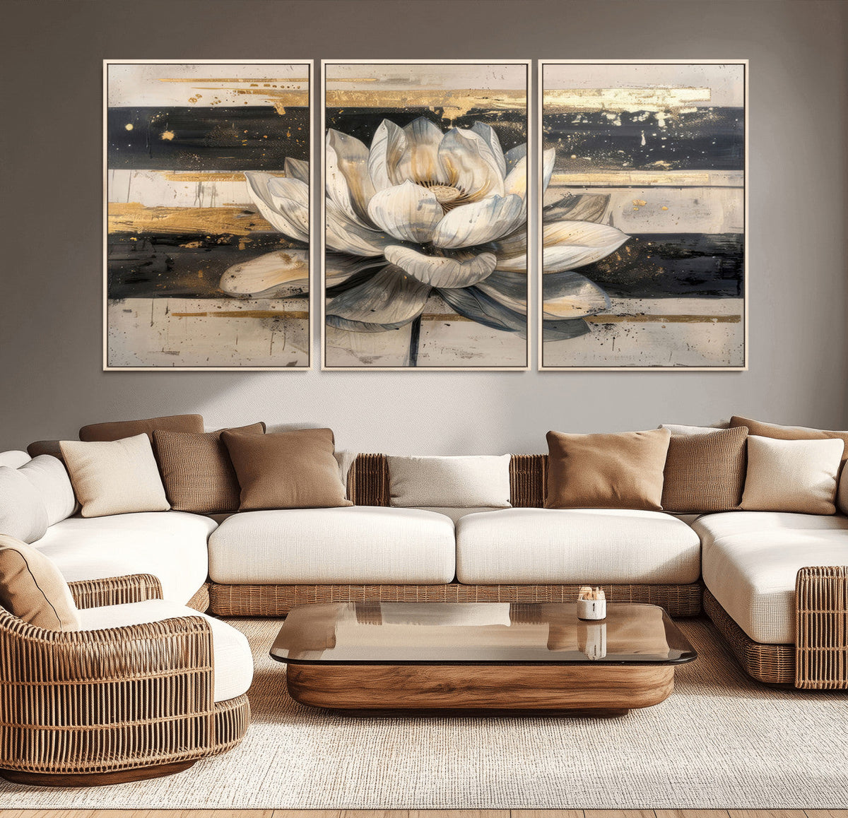Lotus Flower Wall Art – Framed Abstract Floral Canvas