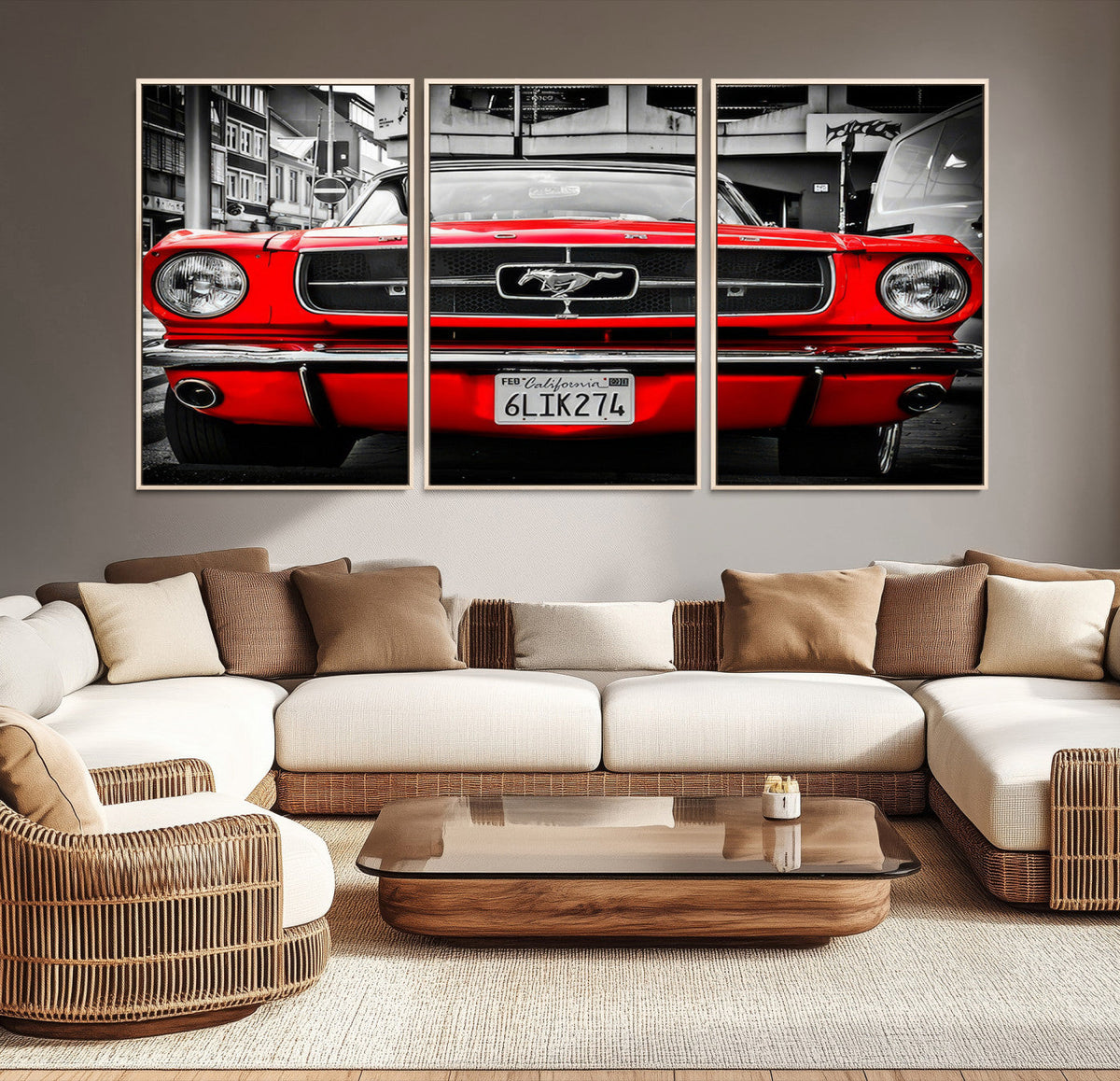 Red Mustang Car Wall Art – Framed Classic Vehicle Canvas