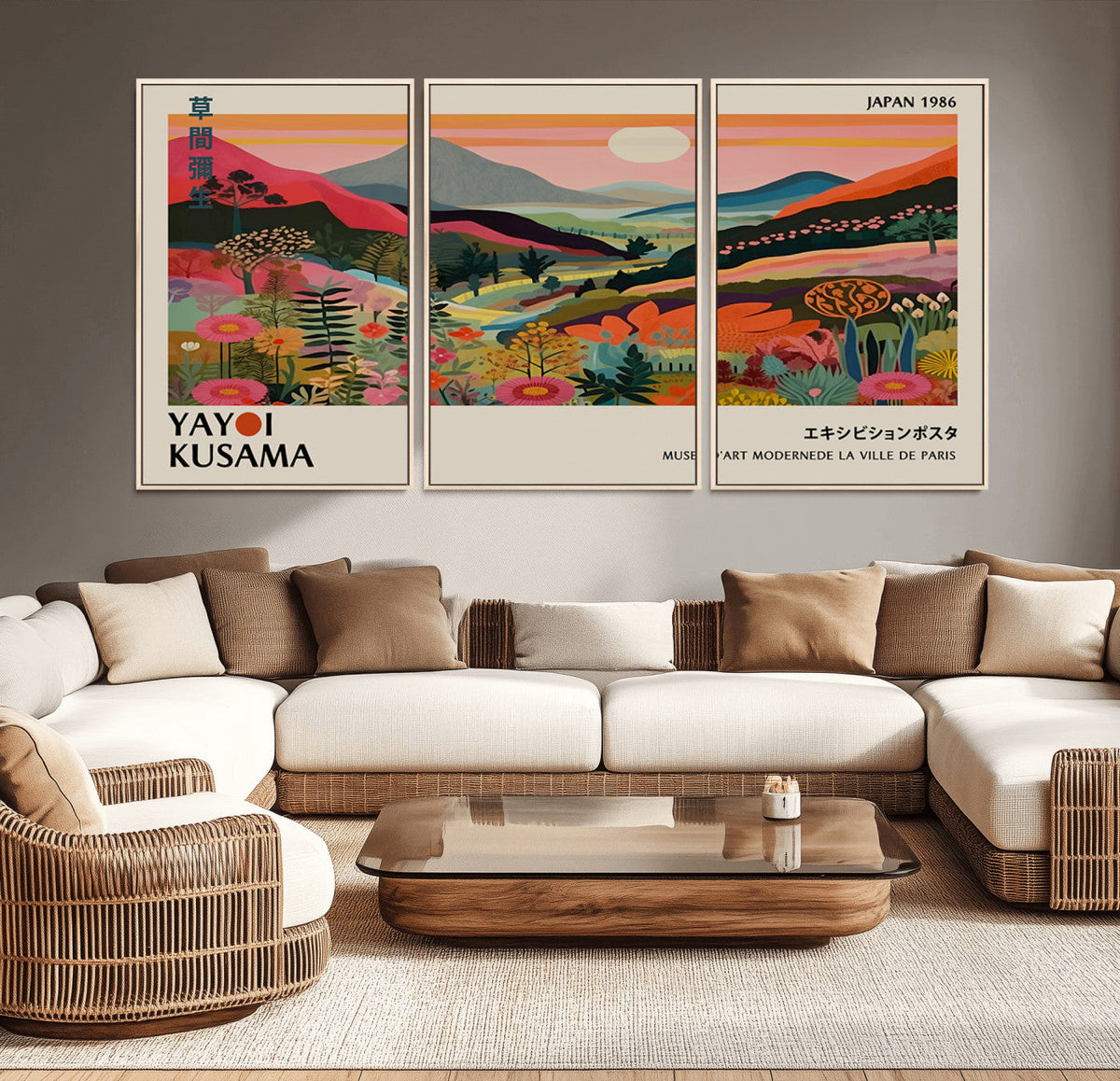 Yayoi Kusama Landscape Canvas Print, Vibrant Floral Mountain