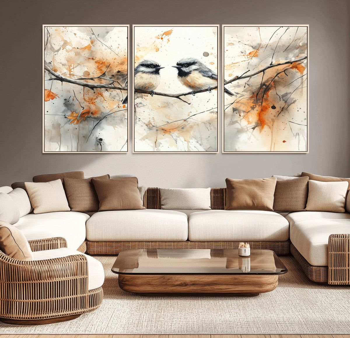 Abstract Watercolor Chickadee Bird Canvas Wall Art Print -