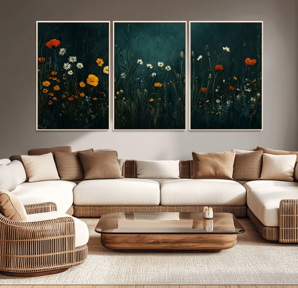 Framed Wildflower Field Wall Art, Framed Vintage Botanical