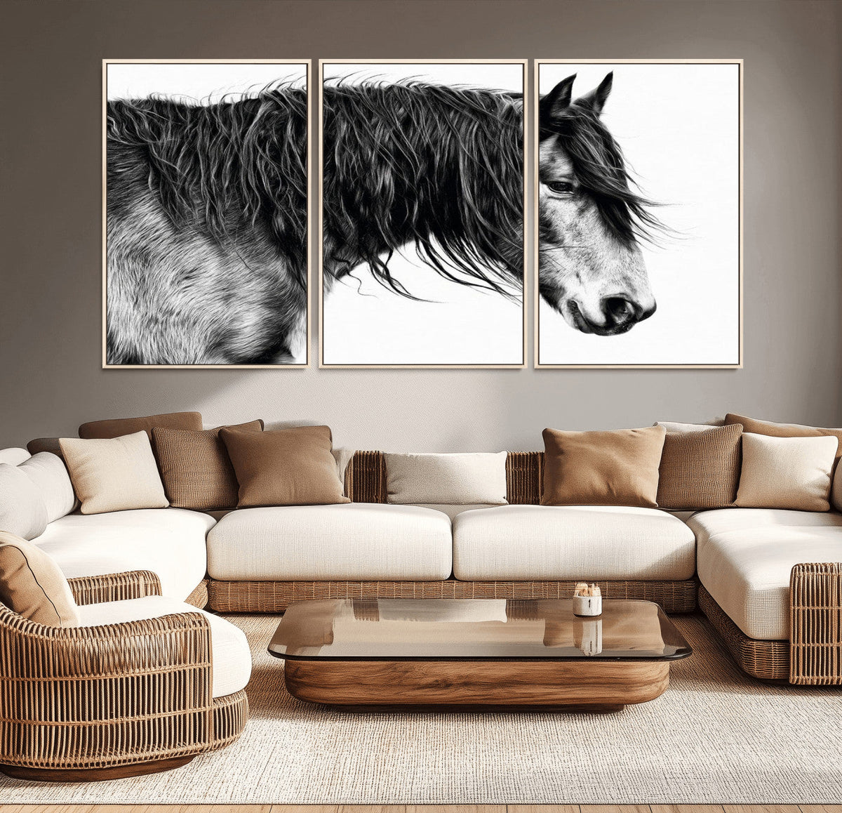 Black Horse Wall Art Canvas Print – Elegant Farmhouse Decor