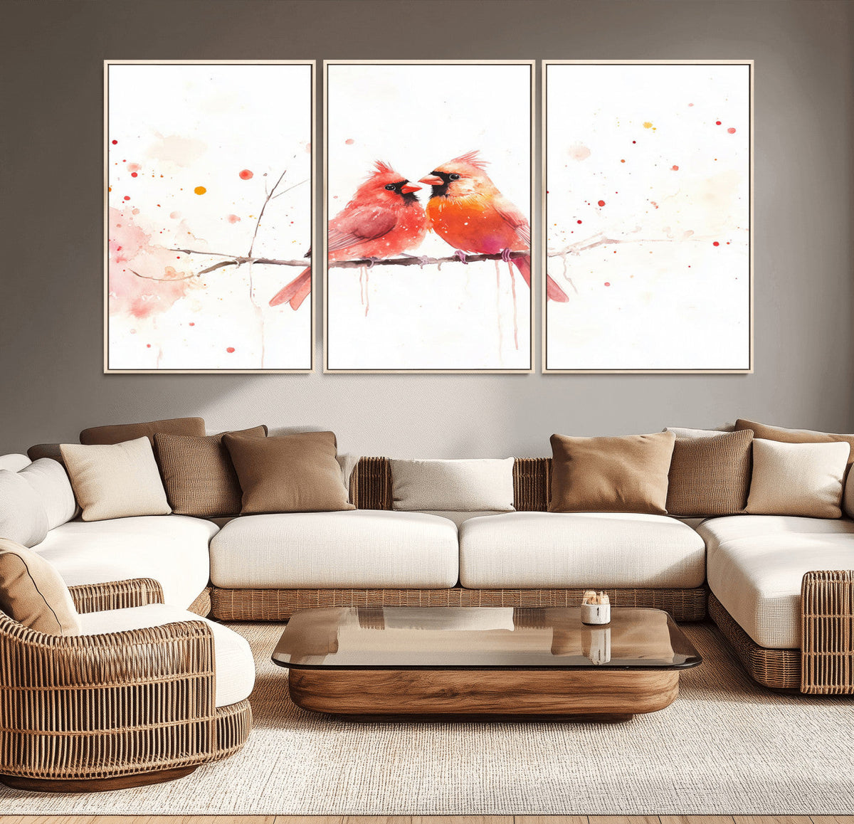 Cardinal Bird Canvas Wall Art - Male and Female Cardinal
