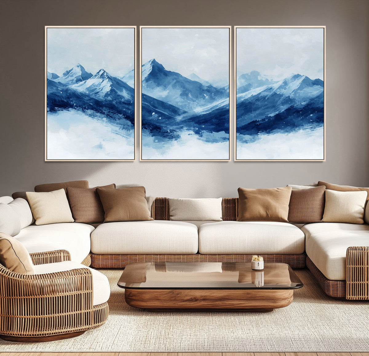 Blue Mountains Wall Art – Framed Snowy Range Canvas Artwork,