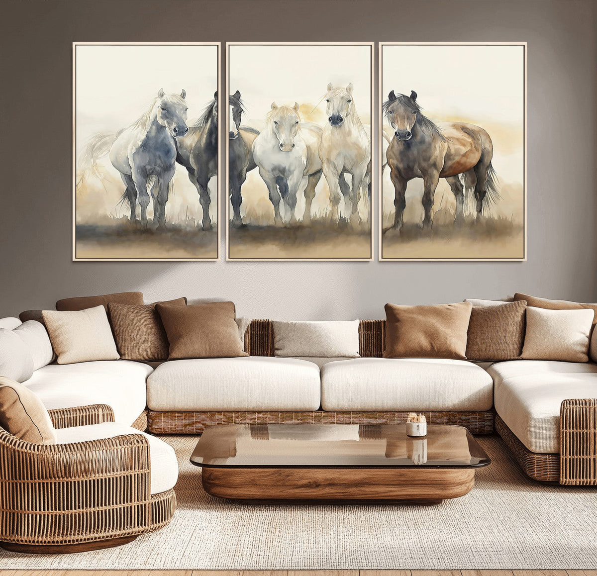 Wild Horses Wall Art Canvas Print, Framed Running Horses Art