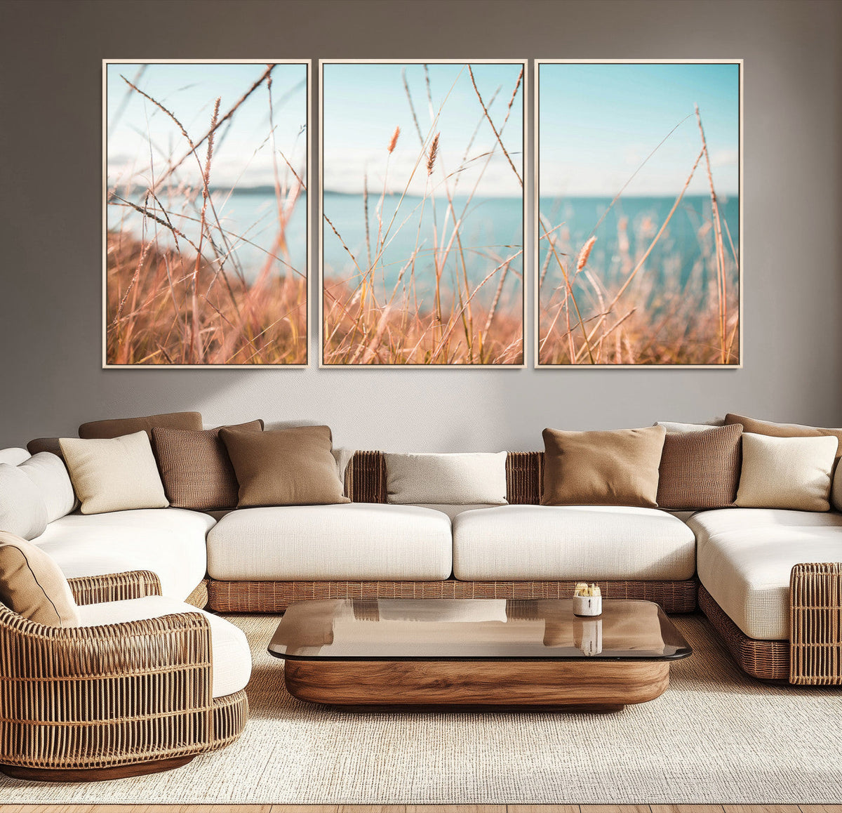 Coastal Grass Landscape Wall Art Canvas Print – Golden