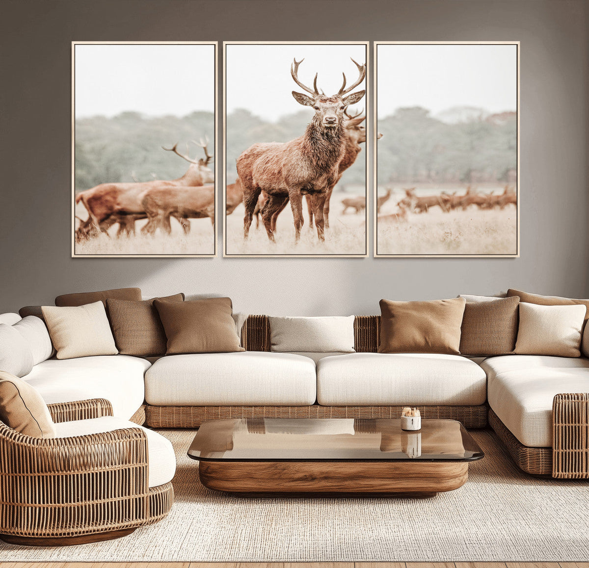 Rustic Nature Wall Art Canvas Print – Stag Woodland Framed