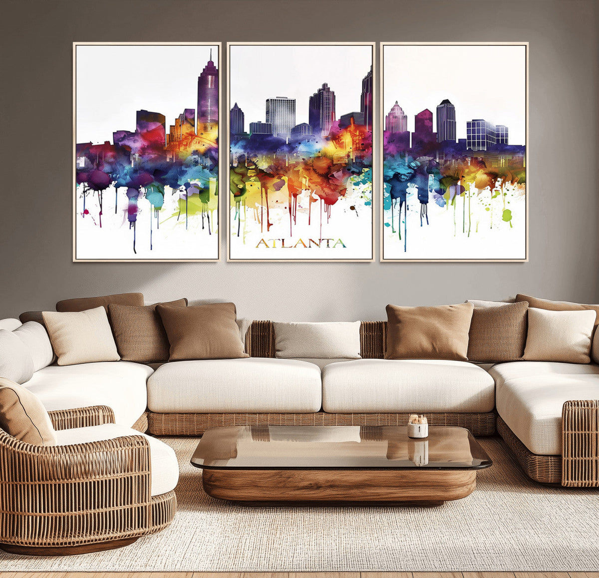 Atlanta Skyline Wall Art Canvas Print – Framed Colorful