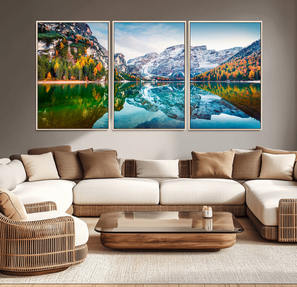 Spectacular autumn view of Braies Lake Wall Art Canvas Print