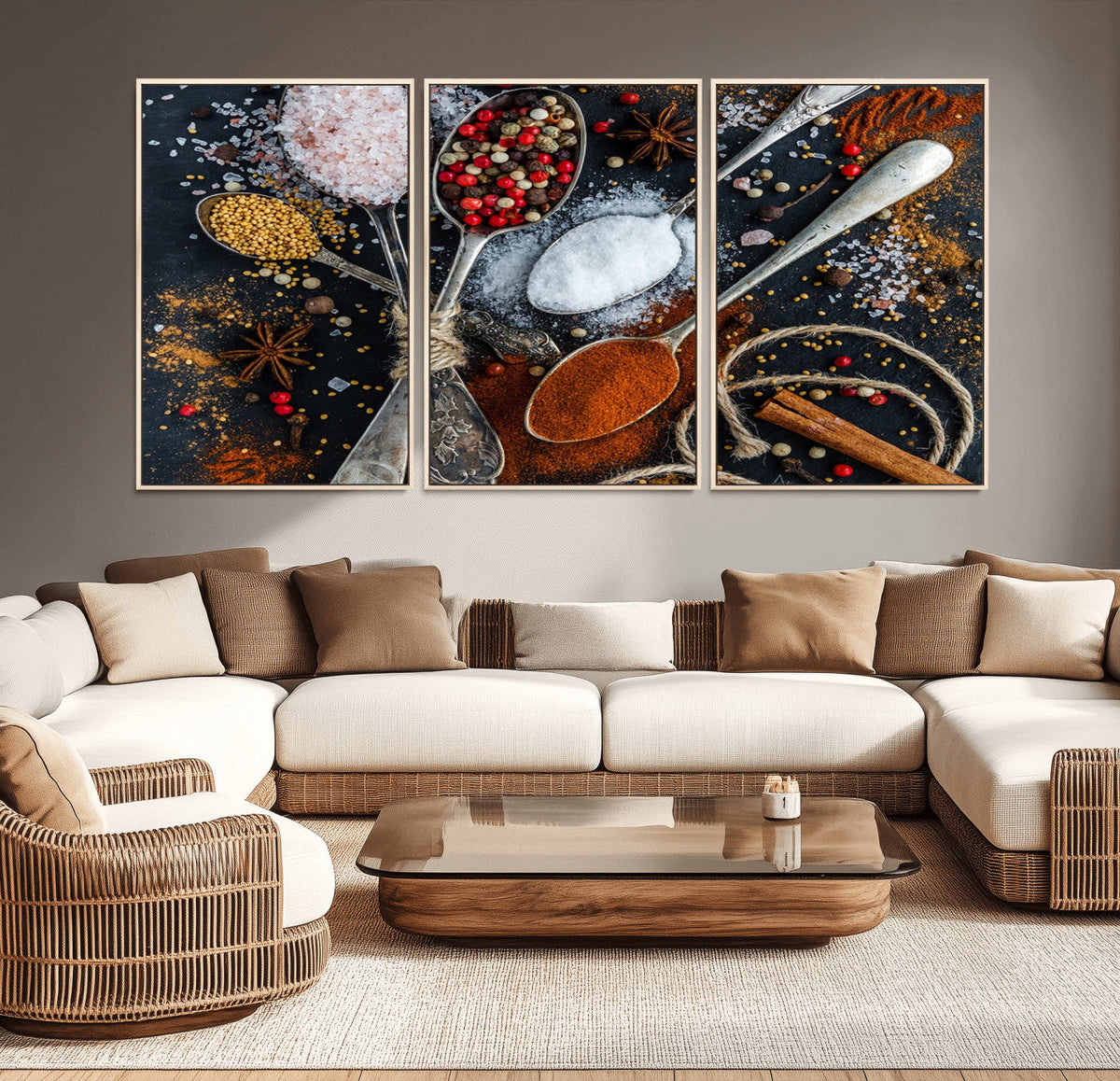 Spices and Seasonings Canvas Wall Art – Colorful Triptych
