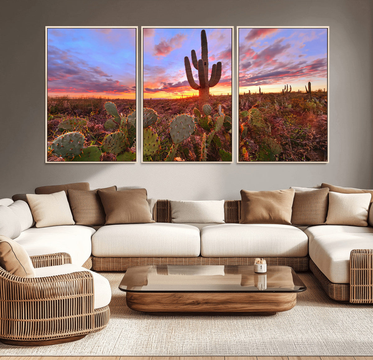 Arizona Desert Wall Art Canvas Print - Framed Deser Sunset