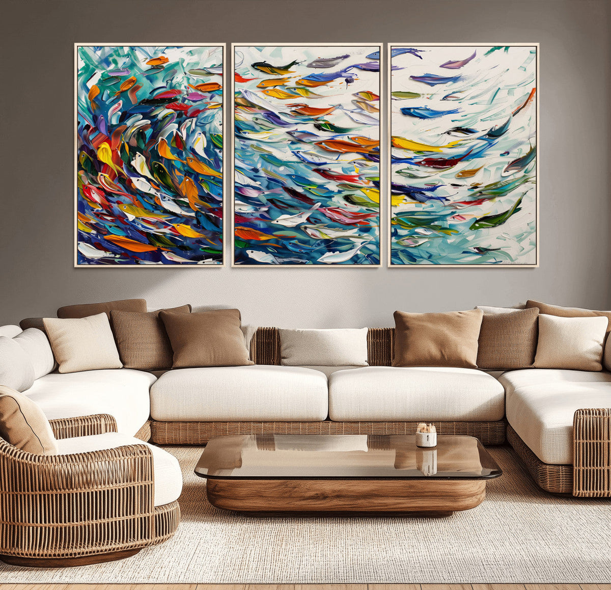 Modern Abstract Fish Shoal Wall Art Canvas Print, Colorful