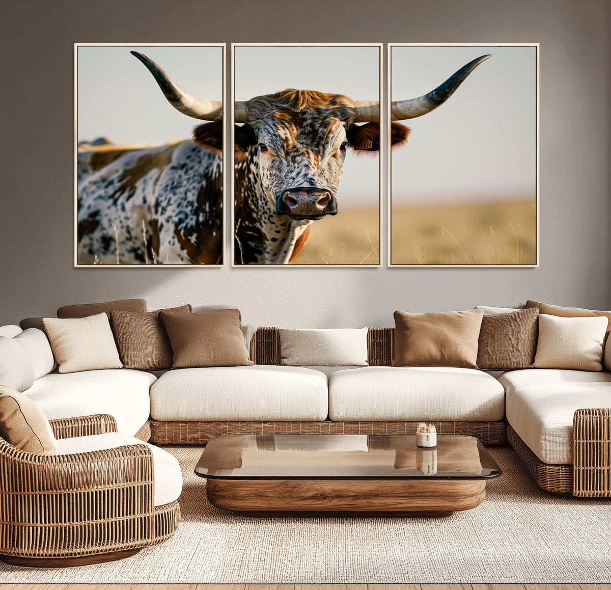 Texas Bull Longhorn Wall Art Canvas Print for Farm House