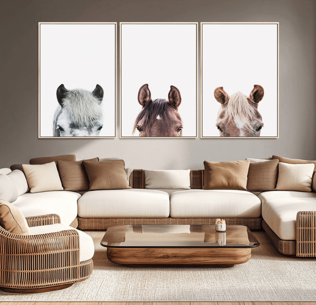 Horse Wall Art - Minimalist Horse Triptych Wall Art – Modern