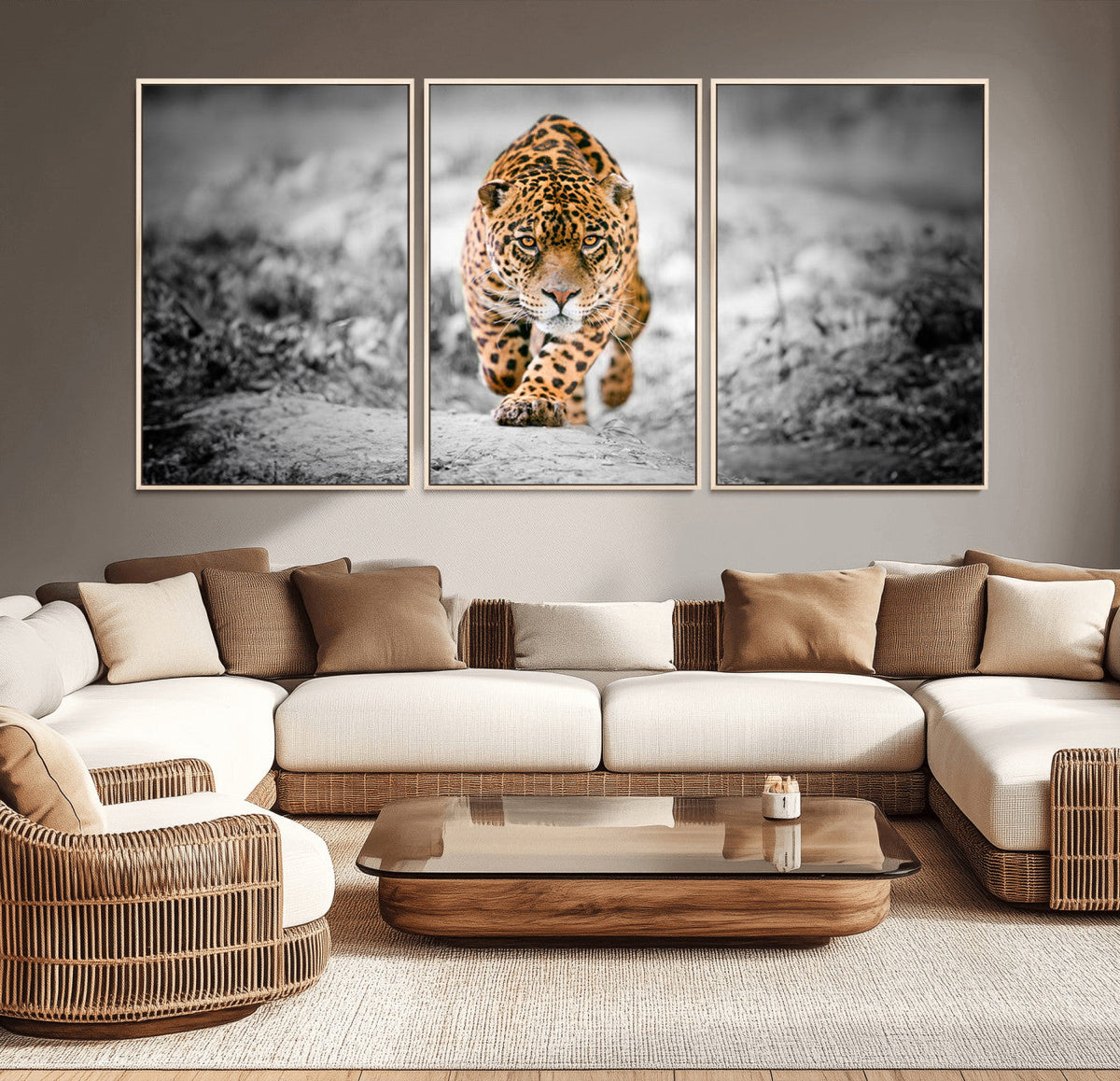 Jaguar Wall Art Canvas Print - Majestic Big Cat in Focused