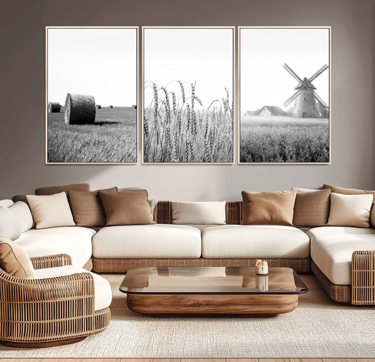 Vintage Farmhouse Black and White Triptych Wall Art – Giclee