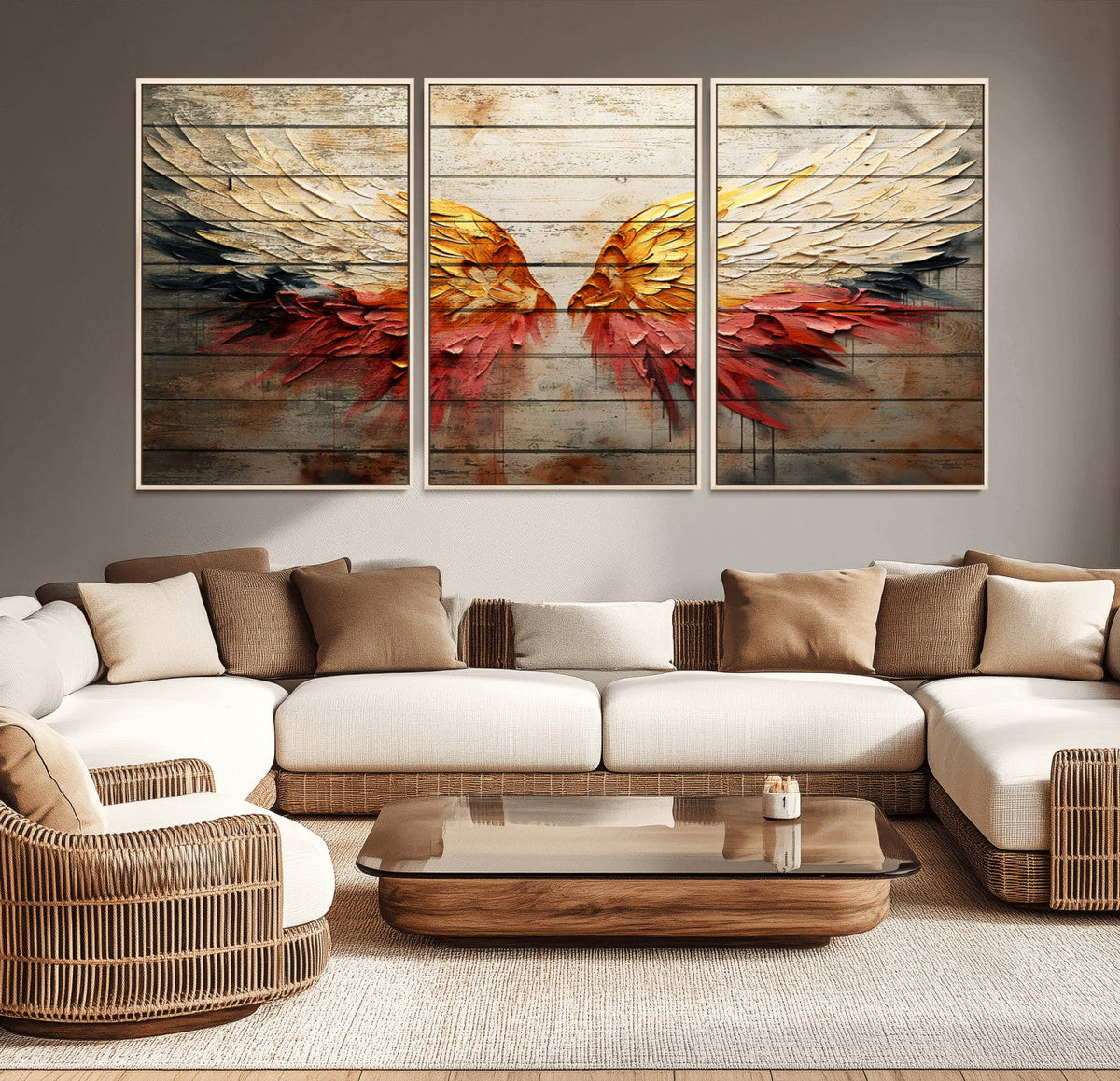 Abstract Angel Wings Canvas Wall Art – Framed and Ready to