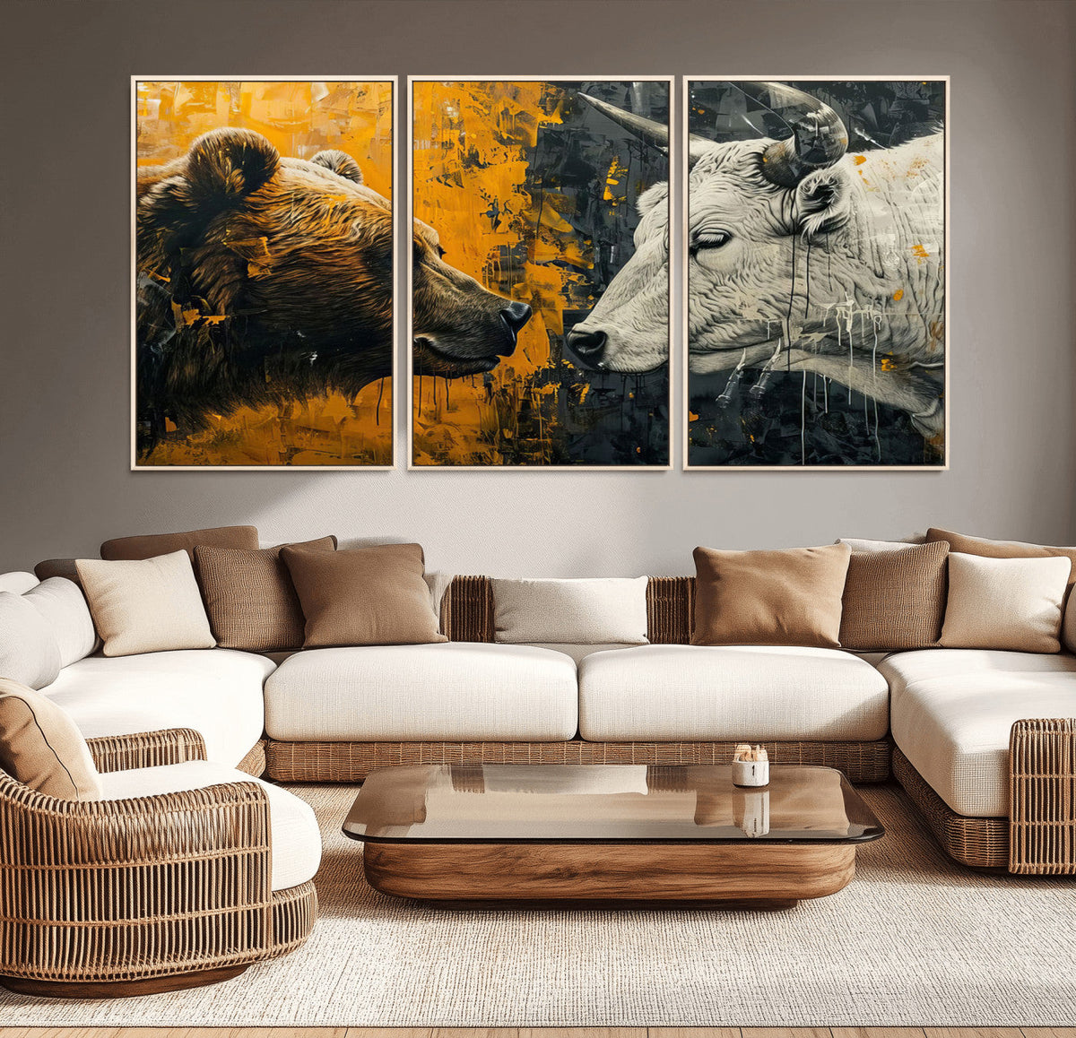 Bear and Bull Wall Art Canvas Print – Abstract Animal