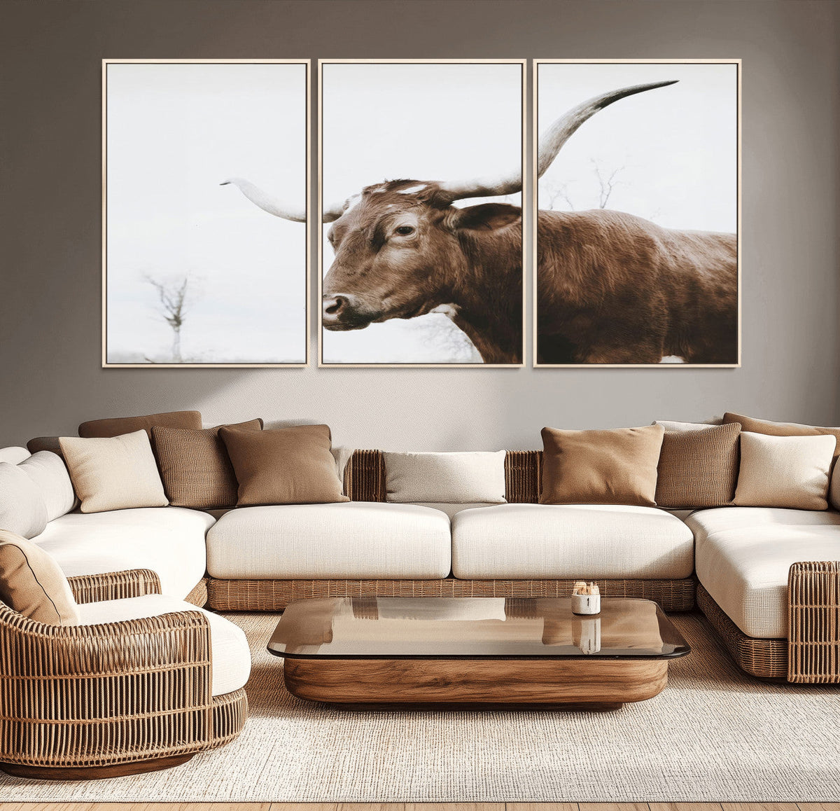 Rustic Bull Wall Art Canvas Print – Modern Longhorn