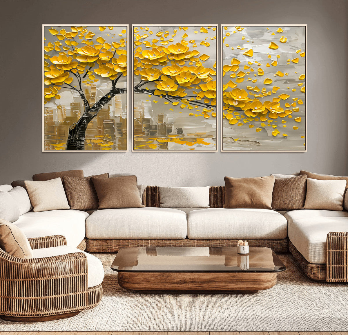Yellow Blossom Tree Canvas Wall Art - Floral Abstract Modern