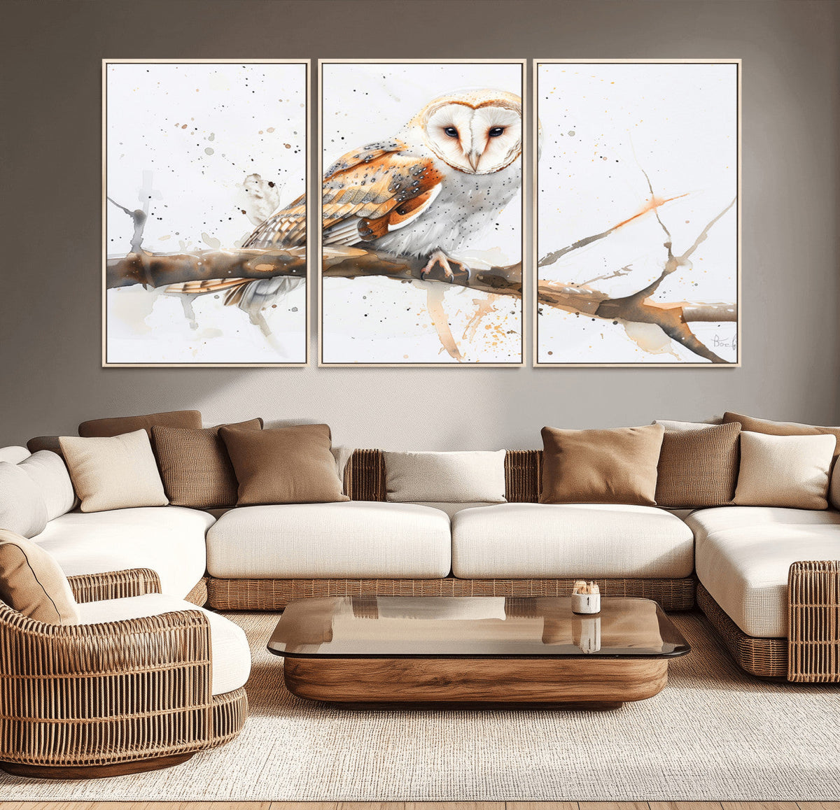 Barn Owl Wall Art on Branch | Stunning Canvas Print for
