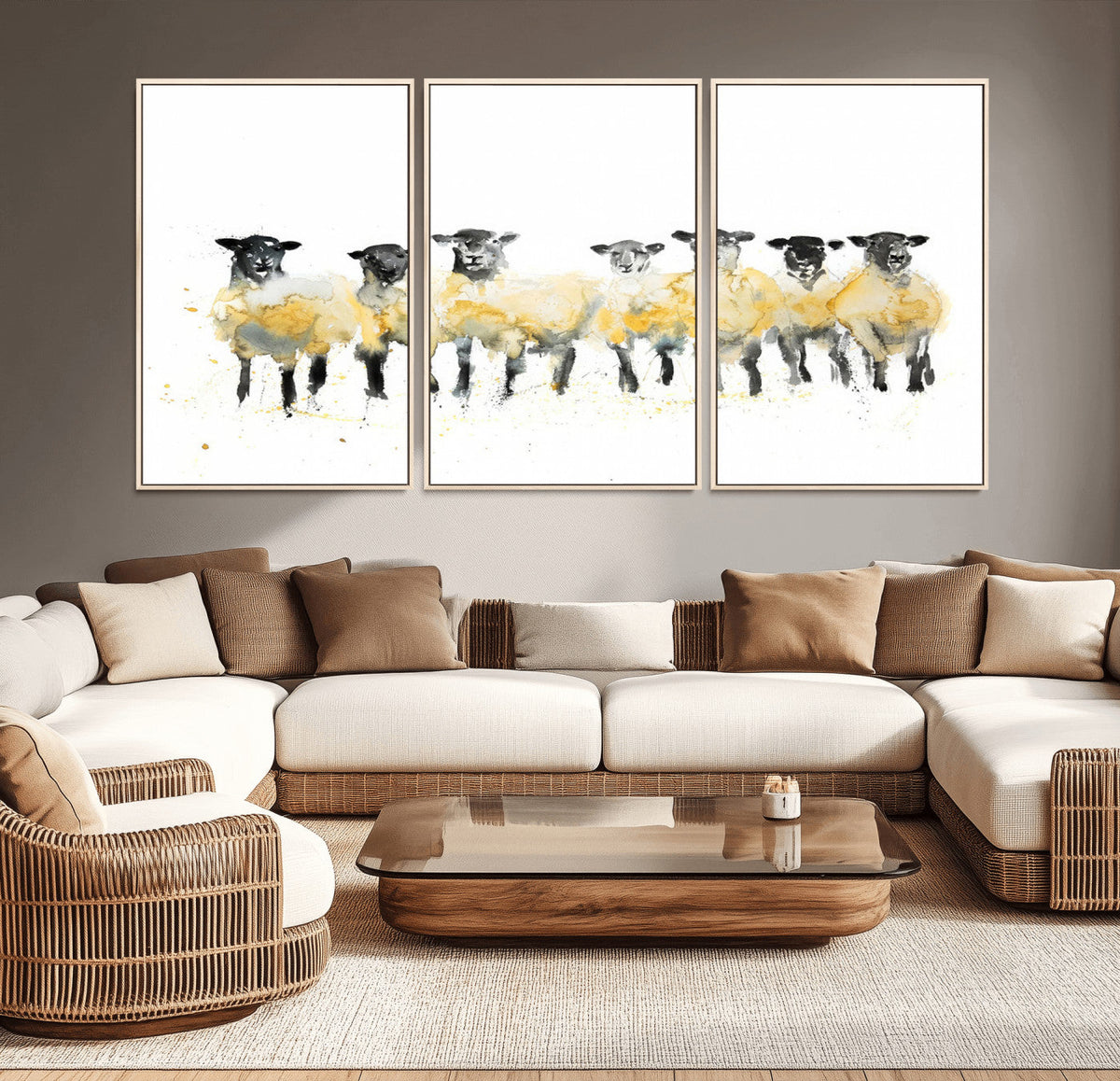Farmhouse Wall Art Sheep Print | Ready to Hang Framed Canvas