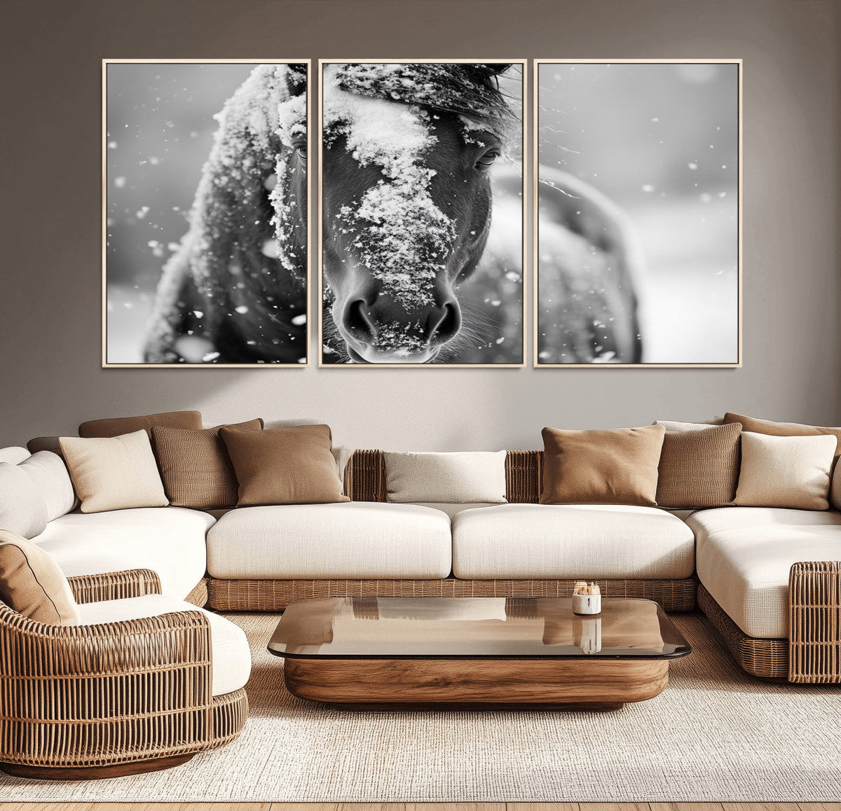 Black and White Horse Winter Wall Art | Ready to Hang and