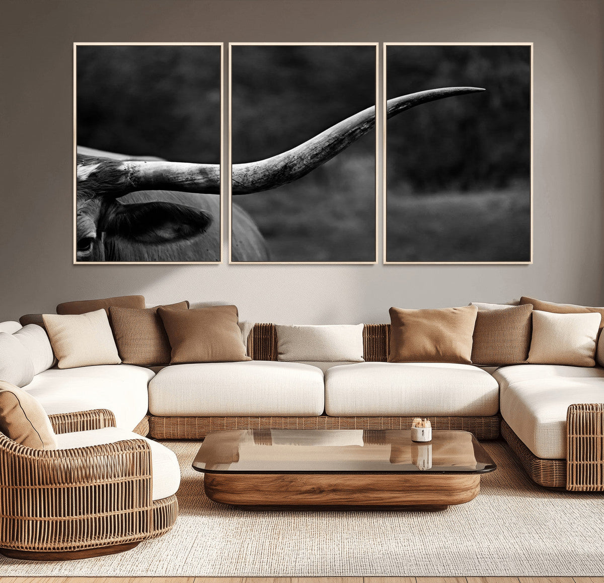 Cow Longhorn Wall Art | Black and White Print | Ready to