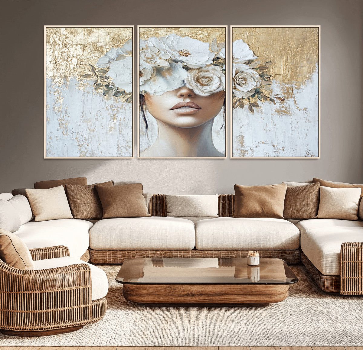 Golden Petal Wall Art - Canvas Print Flower Head Woman