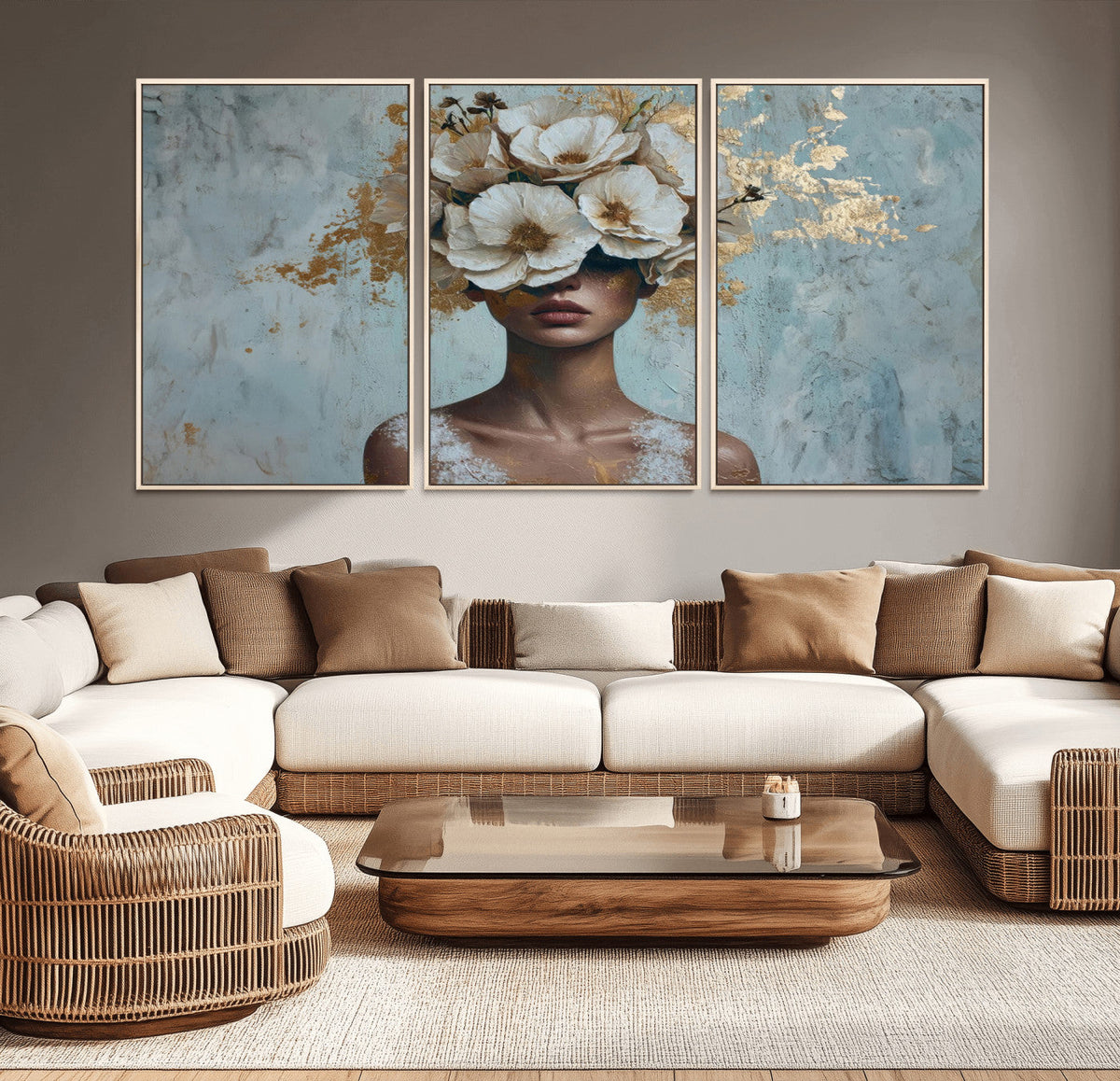 Golden Petal Wall Art - Petal Silhouette Woman Wall Art