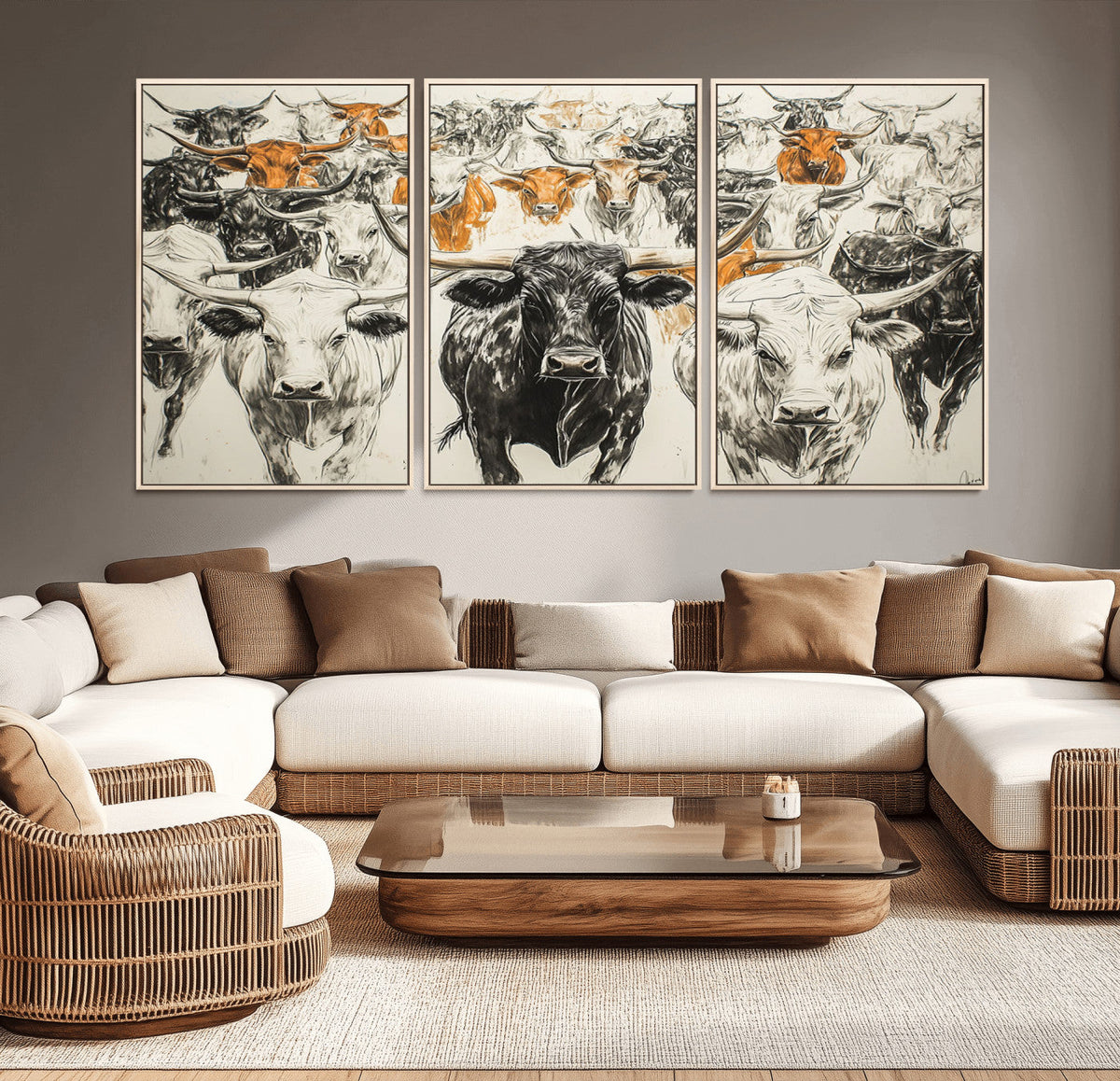 Texas Longhorn Wall Art Canvas Print – Herd Abstract Cow