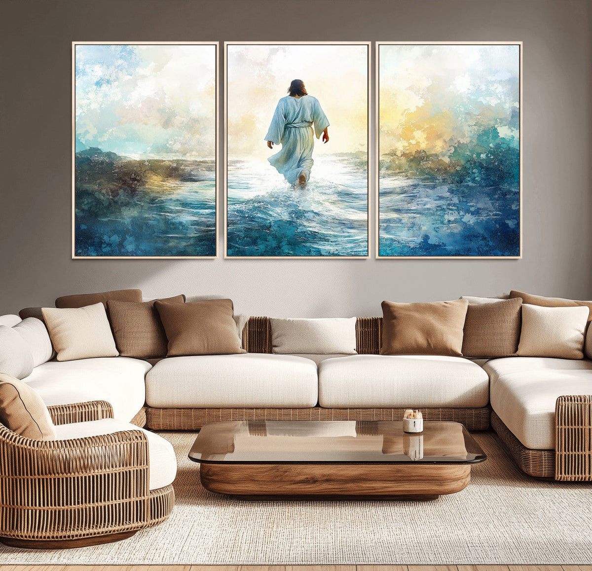Watercolor Jesus Walking on Water Canvas Print, Christian