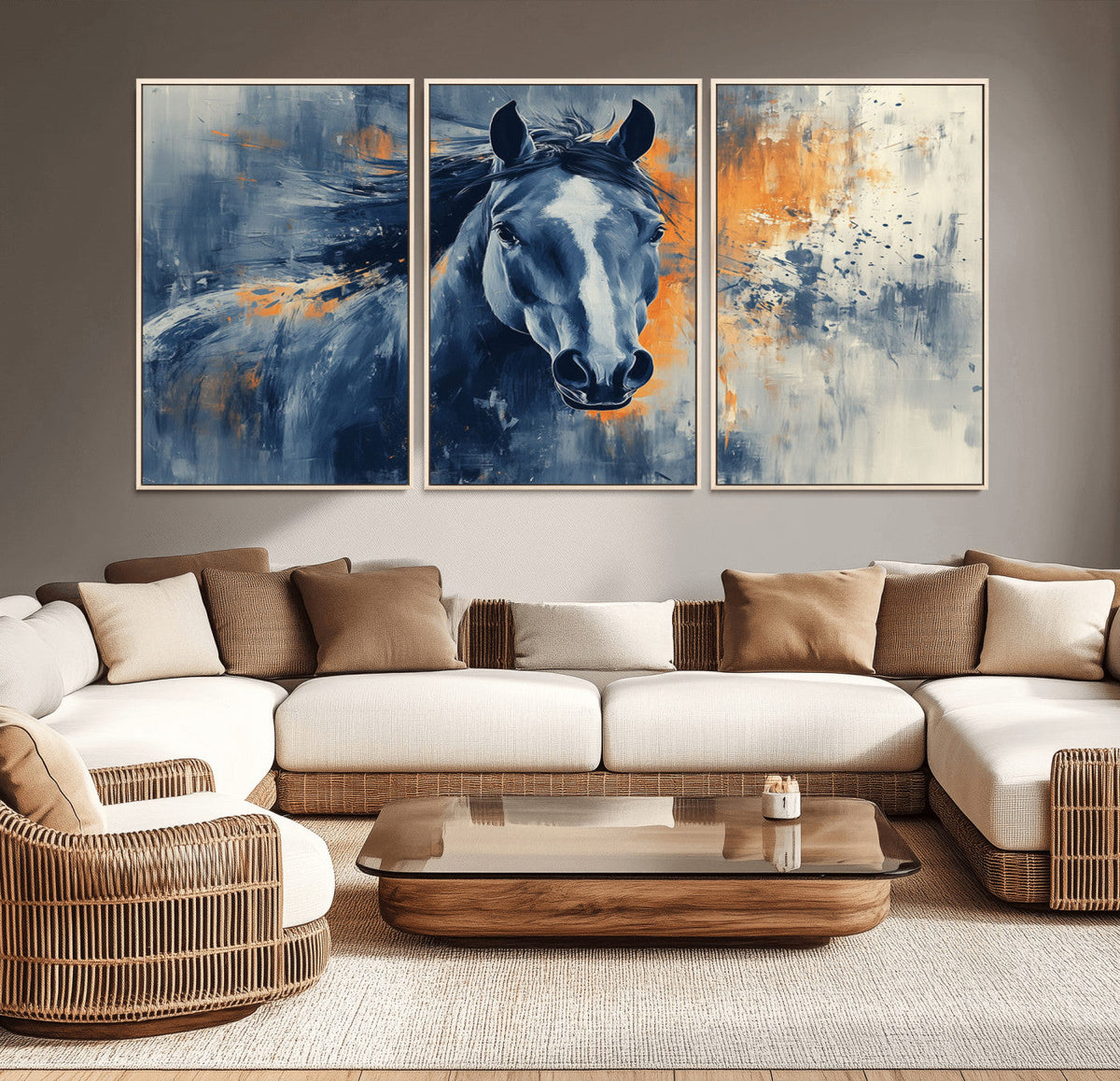 Abstract Blue Horse Wall Art Print Canvas | Horse Wall Art