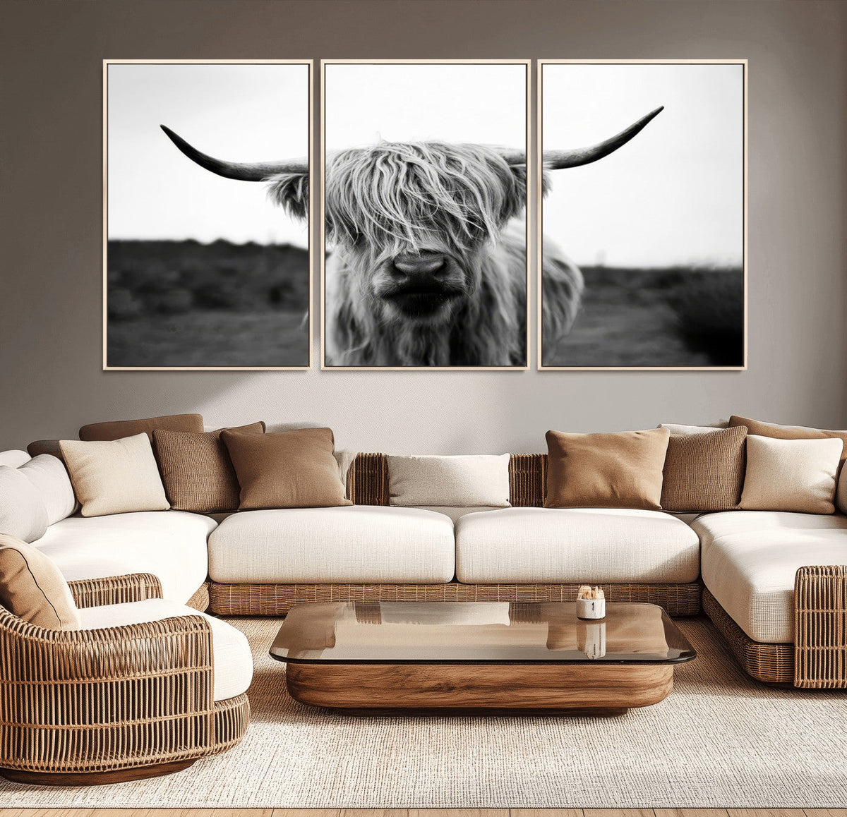 Highland Cow Wall Art | Black and White Farmhouse Decor |