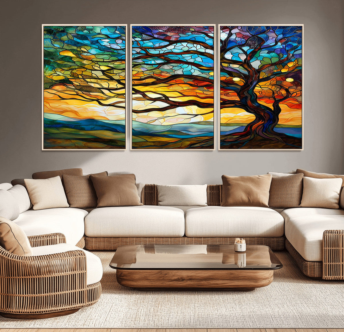 Vibrant Mosaic Tree of Life Wall Art | Stained Glass Style